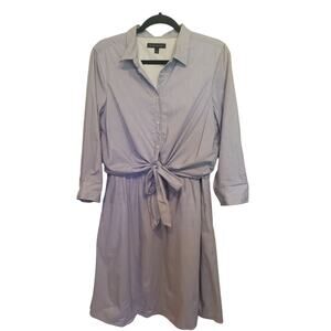 Banana Republic Waist Tie Wend Shirt Dress Blue White Pin Stripes Large